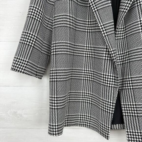 Ann Taylor Blazer Coat Sz M Houndstooth Plaid Mid-Length Lined Open Front Jacket - Picture 4 of 15